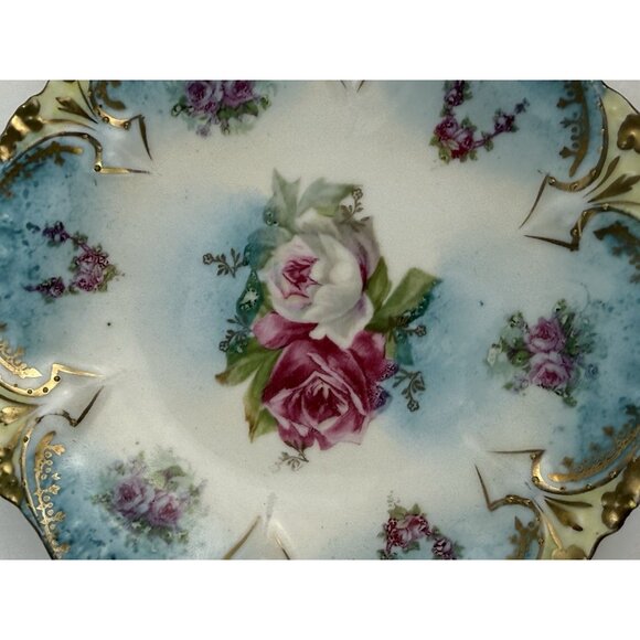 Vintage‎ RS PRUSSIA Red Mark Porcelain 6" Cake Plate Blue Gold Pink ROSES EUC - Picture 7 of 11